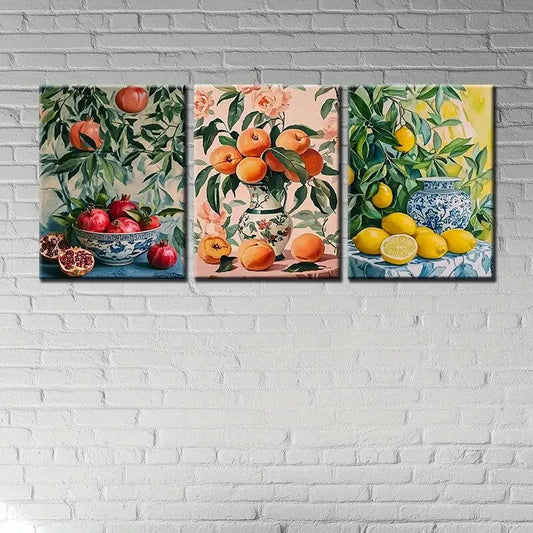 3pcs Fresh Fruits Oil Painting Metal Print Ready to Hang Art
