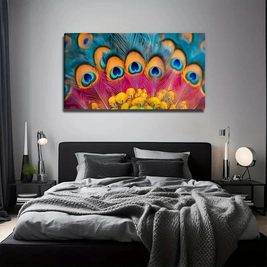 Feathers Peacock Suitable Wall Art Canvas Office Home Room Framed 120x60cm