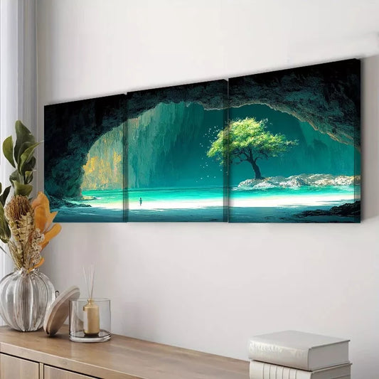 3pcs  The Interior View Of A Cave Nature    Wall Art Set Canvas Framed 40x60cm - High Quality Print 100% Australian Made Wall Canvas Ready to Hang