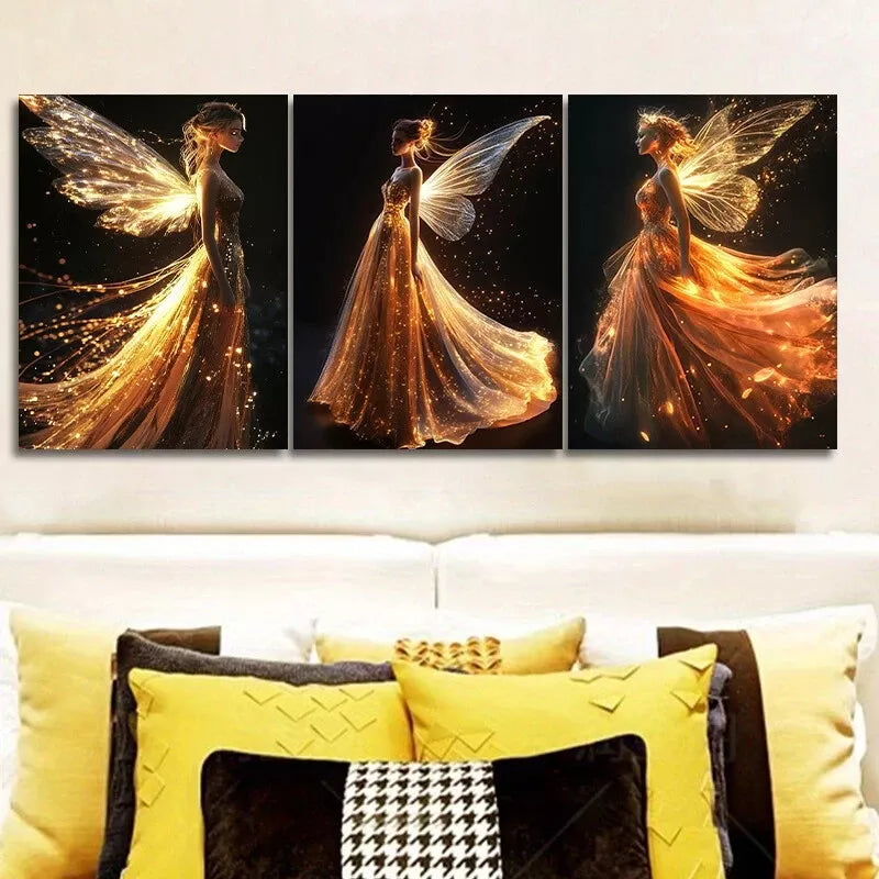 3pcs A Graceful Fairy In A Shiny Dress Wall Art Set Canvas Framed 40x60cm - High Quality Print 100% Australian Made Wall Canvas Ready to Hang