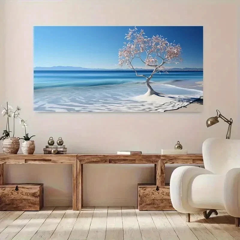 Modern Winter Beach Tree wall canvas office home room framed 80x45cm