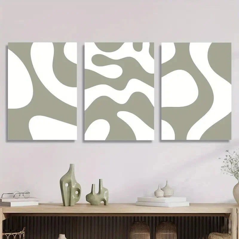 3pcs Sage green painting, simple grass green Metal Print Ready to Hang Art