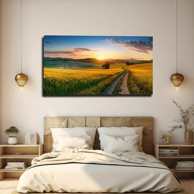 Rustic Road Sunrise Wall Art Canvas Office Home Room Framed 80x45cm