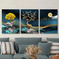 3pcs Flying Birds, Full Moon, Money Tree Metal Print Ready to Hang Art
