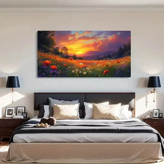 Red Poppies Daisy Serene Wall Art Canvas Office Home Room Framed 120x60cm