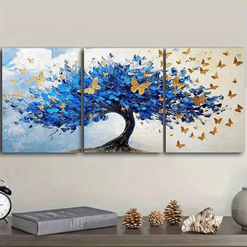 3pcs An abstract tree with golden leaves  Wall Art Set Canvas Framed 40x60cm - High Quality Print 100% Australian Made Wall Canvas Ready to Hang