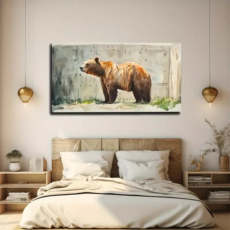 Brown Bear with Golden Fur Wall Art Canvas Office Home Room Framed 120x60cm