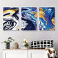 3pcs Abstract Blue and Golden Marble Metal Print Ready to Hang Art