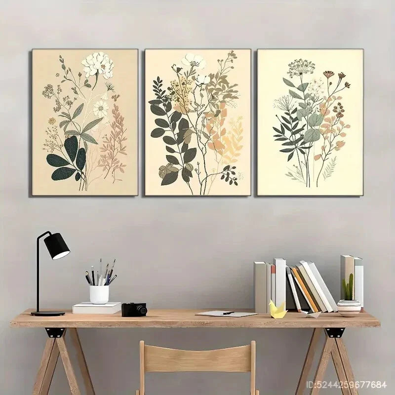 3pcs Decorative Flower Poster Minimalist Style Metal Print Ready to Hang Art