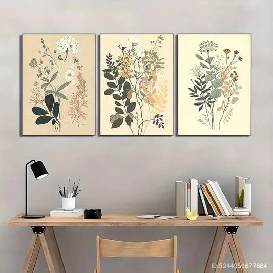 3pcs Decorative Flower Poster Minimalist Style Metal Print Ready to Hang Art
