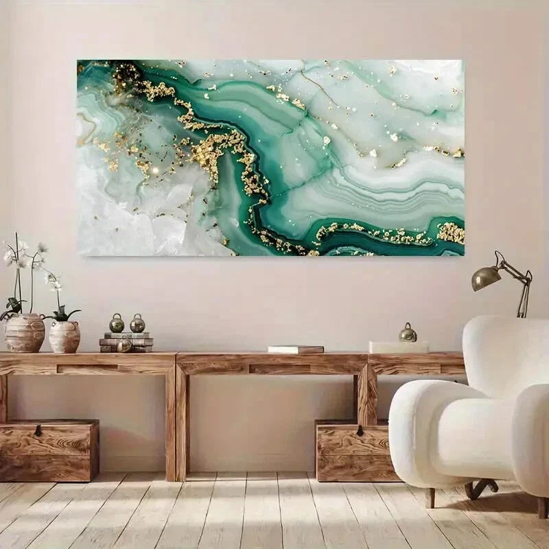 White & Teal Marble Design Wall Art Canvas Office Home Room Framed 120x60cm