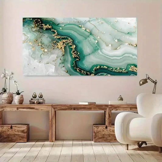 White & Teal Marble Design Wall Art Canvas Office Home Room Framed 120x60cm