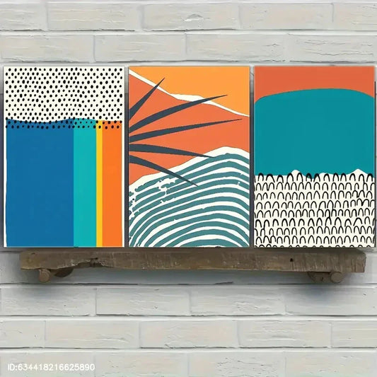 3pcs Mid-Century Modern Color Block Shapes Metal Print Ready to Hang Art