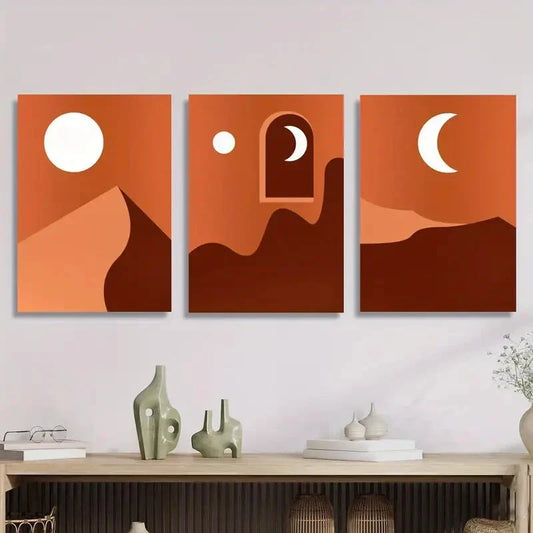 3pcs full moon and crescent moon, desert night Wall Art Set Canvas Framed 40x60cm - High Quality Print 100% Australian Made Wall Canvas Ready to Hang