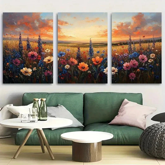 3pcs Vibrant Cottagecore Farmhouse Landscape Metal Print Ready to Hang Art