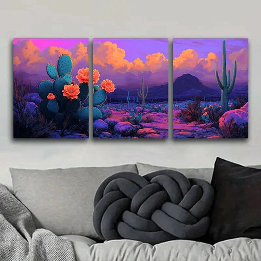 3pcs  Vibrant Orange & Blue Sky Prints  Metal Print Ready to Hang Art