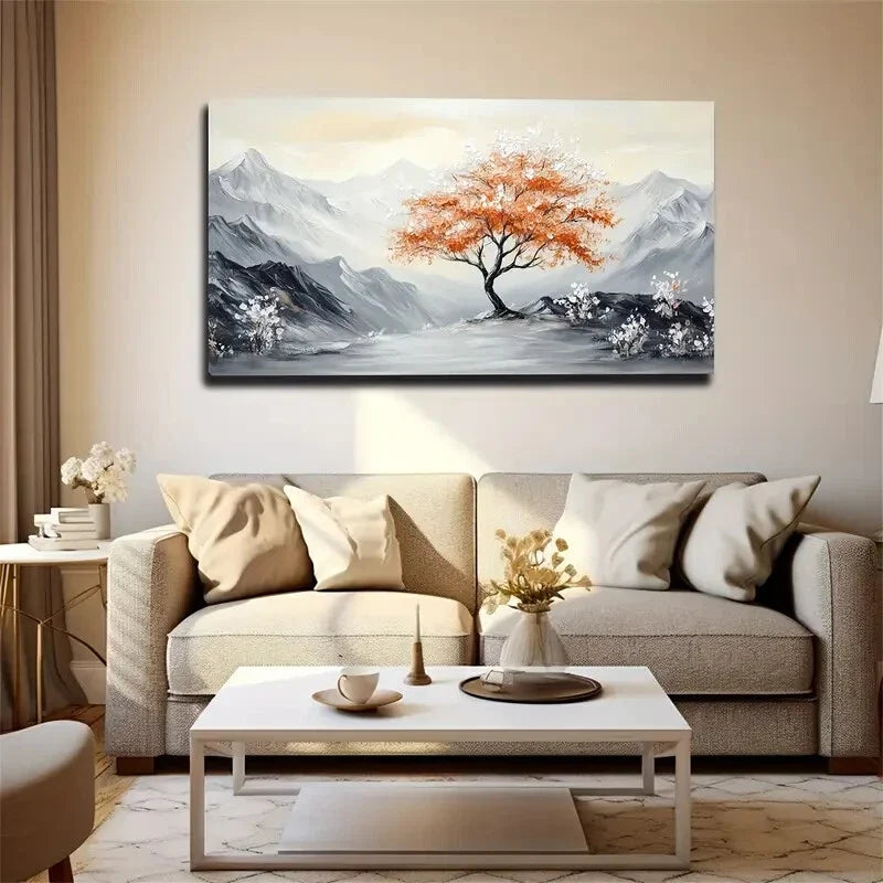 Red Tree In Monochrome Forest Wall Art Canvas Office Home Room Framed 120x60cm