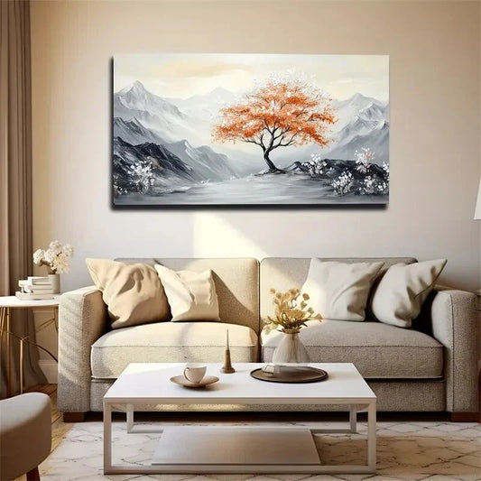Red Tree In Monochrome Forest Wall Art Canvas Office Home Room Framed 120x60cm