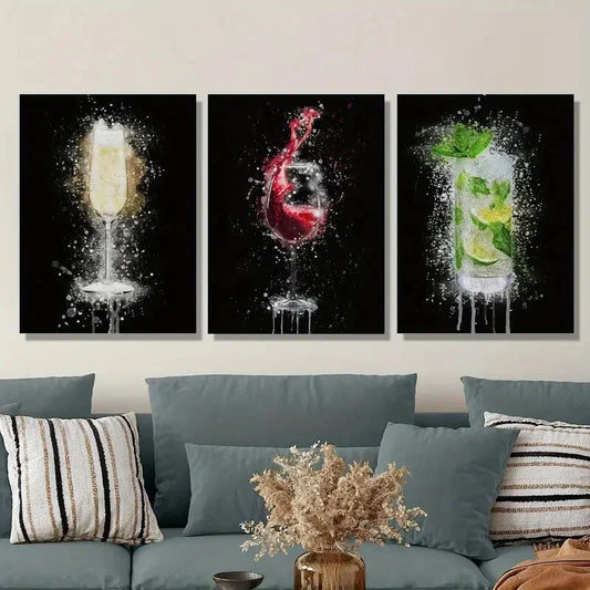 3pcs champagne glass on black background, Metal Print Ready to Hang Art Metal Print Ready to Hang Art