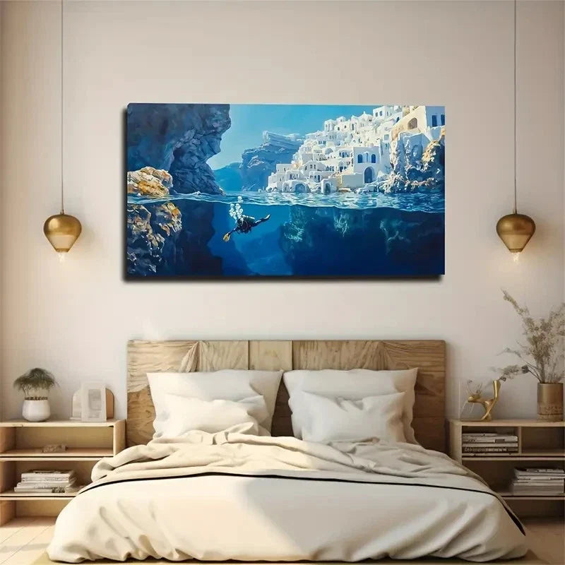 Underwater White House Diving Wall Art Canvas Office Home Room Framed 120x60cm