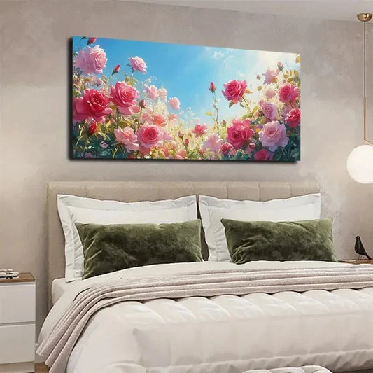 Vibrant Pink and Yellow Roses Wall Art canvas office home room framed 120x60cm