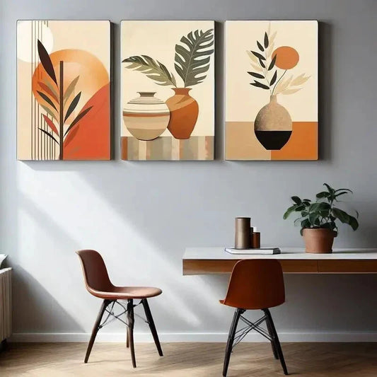 3pcs  Bohemian Modern Abstract Geometric Metal  Print Ready to Hang Art