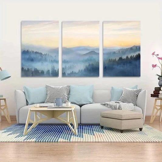 3pcs  Sunrise Fog Forest Forest Forest Metal Print Ready to Hang Art