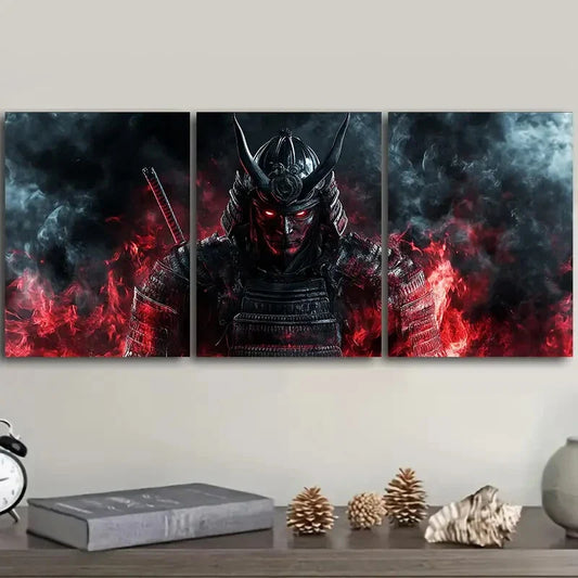 3pcs A crimson warrior with black horns Metal Print Ready to Hang Art