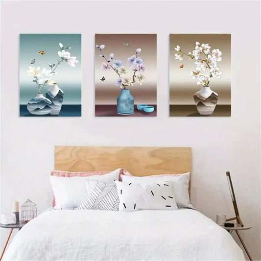 3pcs Light Luxury Plum Blossom Metal Print Ready to Hang Art