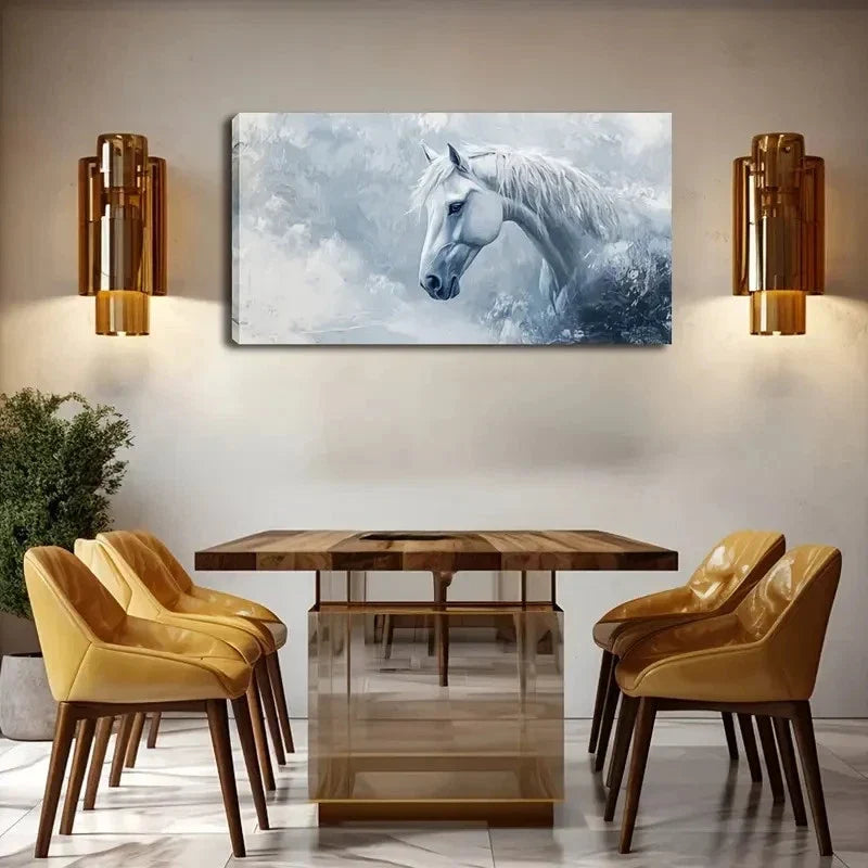 Realistic White Horse Decor Wall Art Canvas Office Home Room Framed 80x45cm