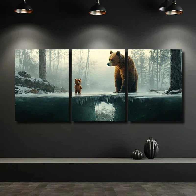 3pcs Bear on Ice Floe Triptych Metal Print Ready to Hang Art