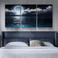3pcs Blue Ocean Under Moonlight  Metal Print Ready to Hang Art