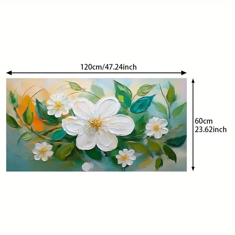 Green Leaves White Flowers wall canvas office home room framed 120x60cm