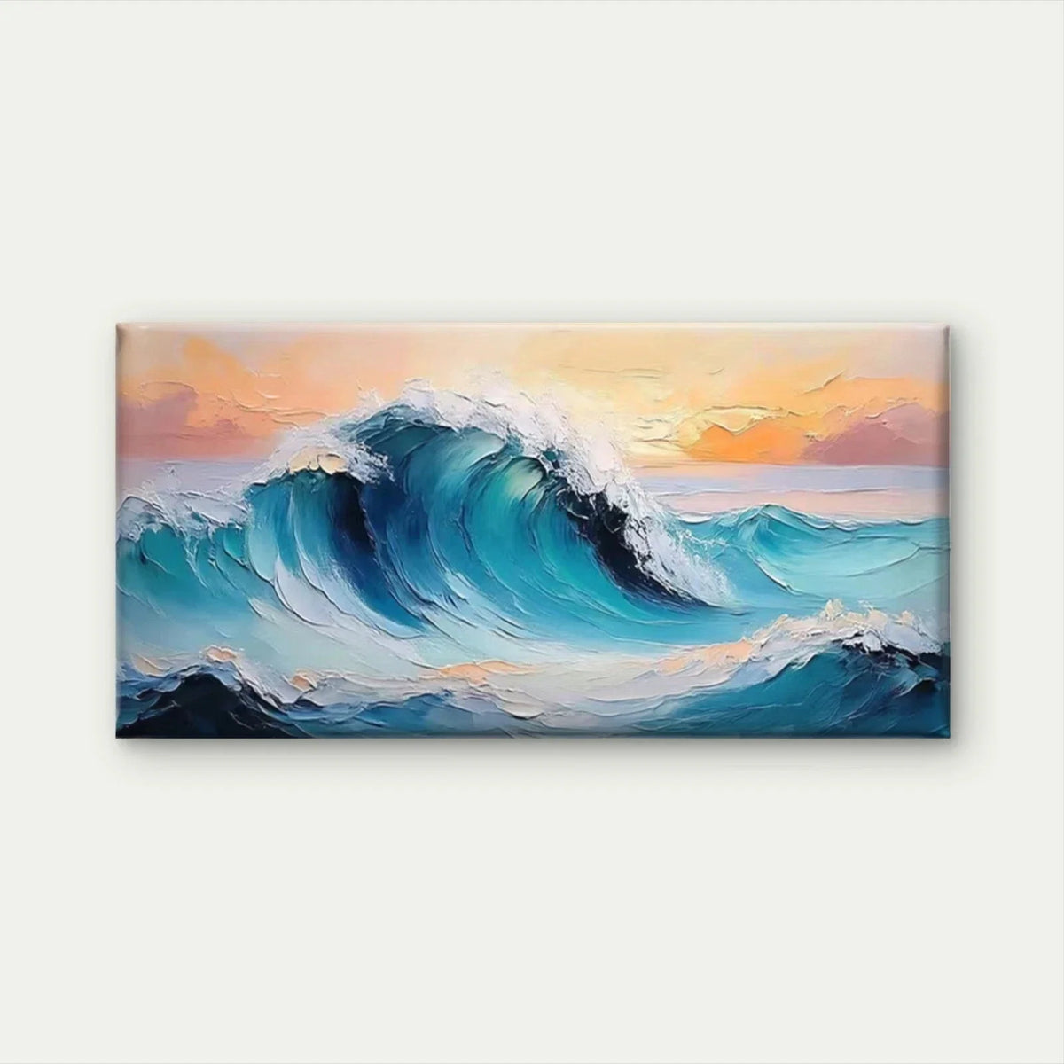 Ocean Wave Sunset Wall Art Canvas Office Home Room Framed 80x45cm