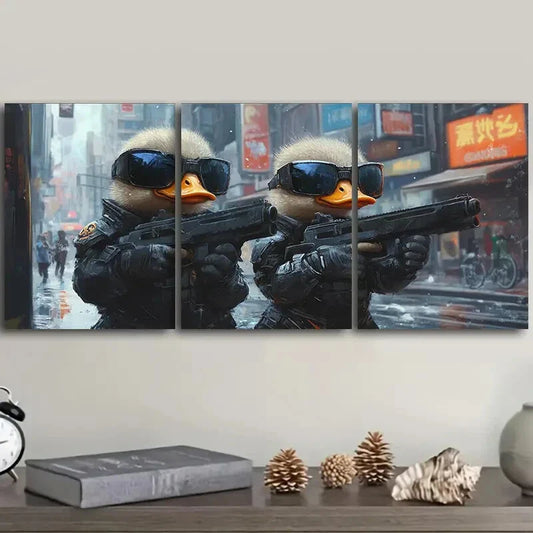 3pcs Two cute baby ducks in cyberpunk armor Metal Print Ready to Hang Art