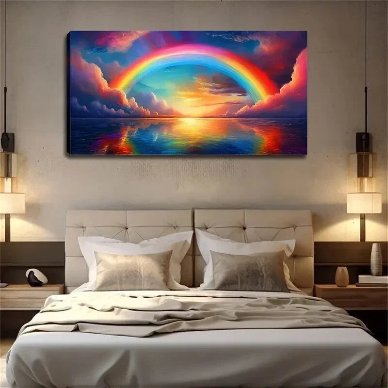 Vibrant Rainbow Sky Serene Wall Art Canvas Office Home Room Framed 120x60cm
