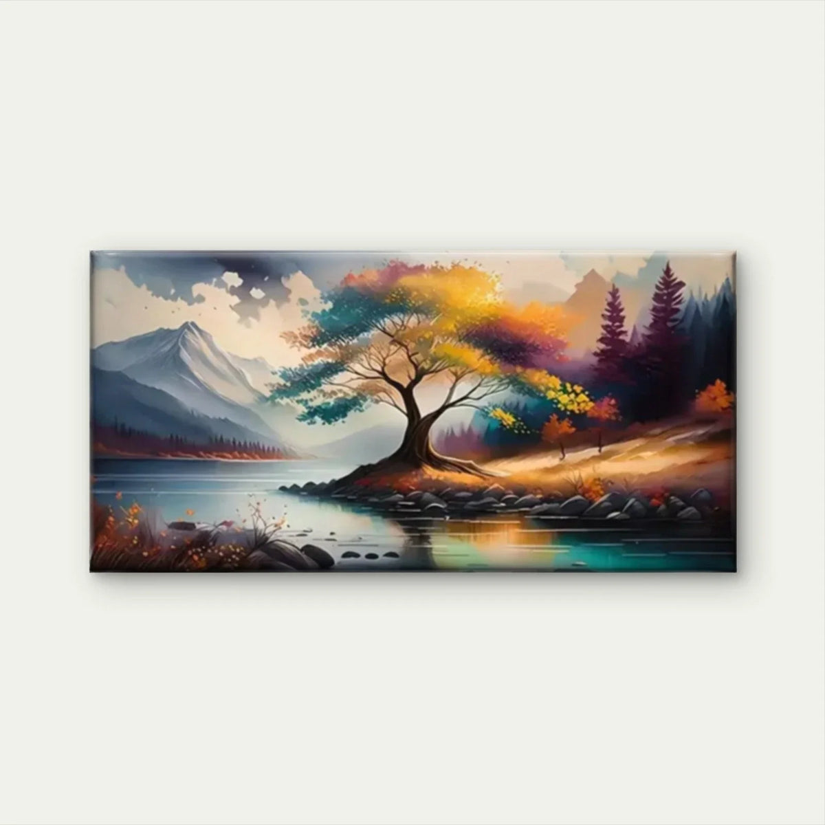 Lake Trees Mountains Clouds Wall Art Canvas Office Home Room Framed 120x60cm