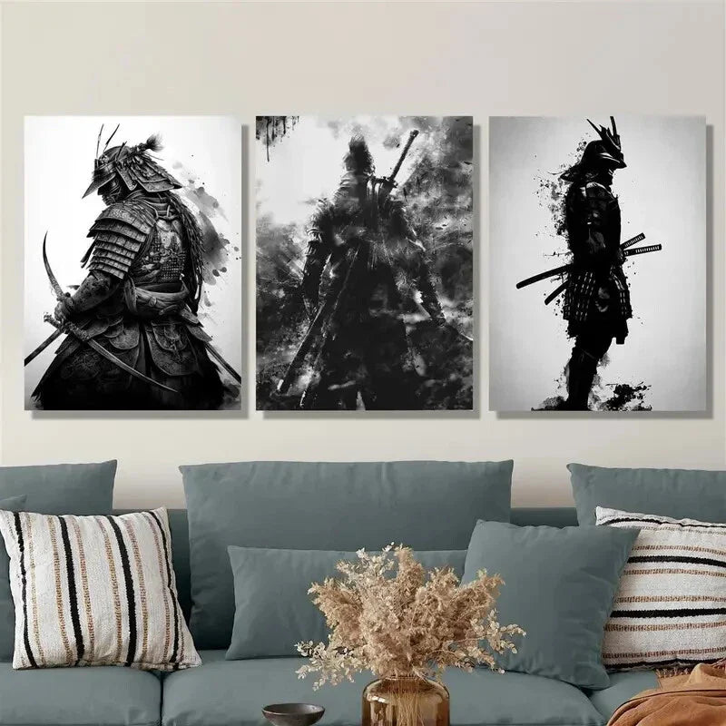 3pcs Japanese samurai abstract poster,, Metal Print Ready to Hang Art