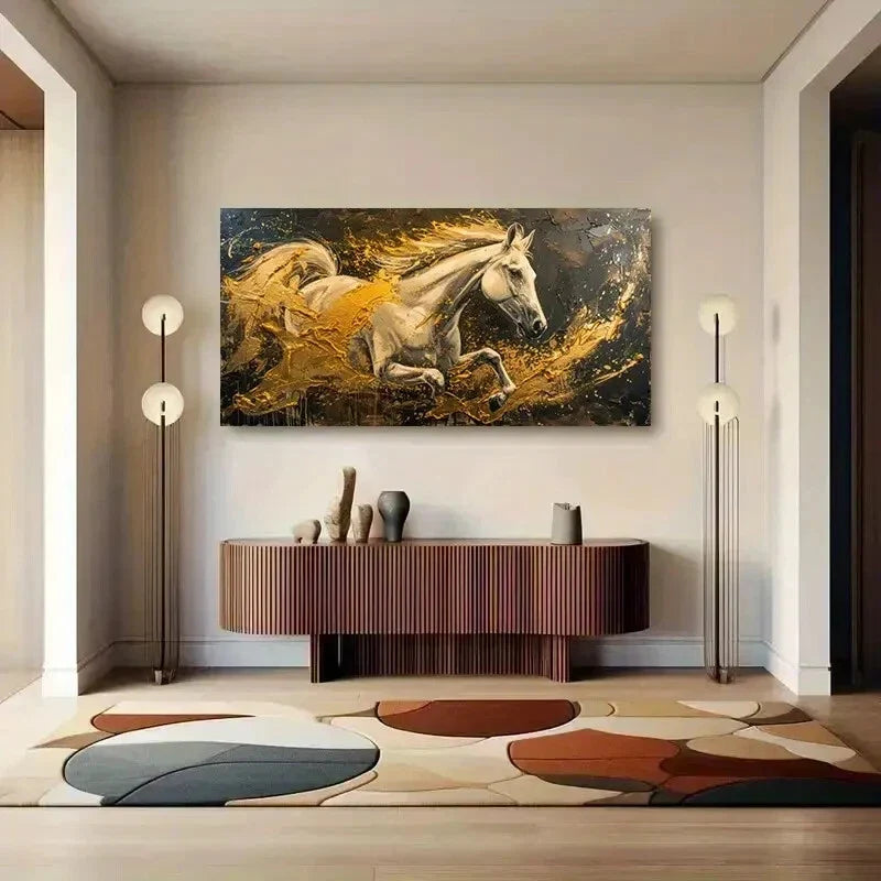 Abstract Yellow Horse wall canvas office home room framed 120x60cm