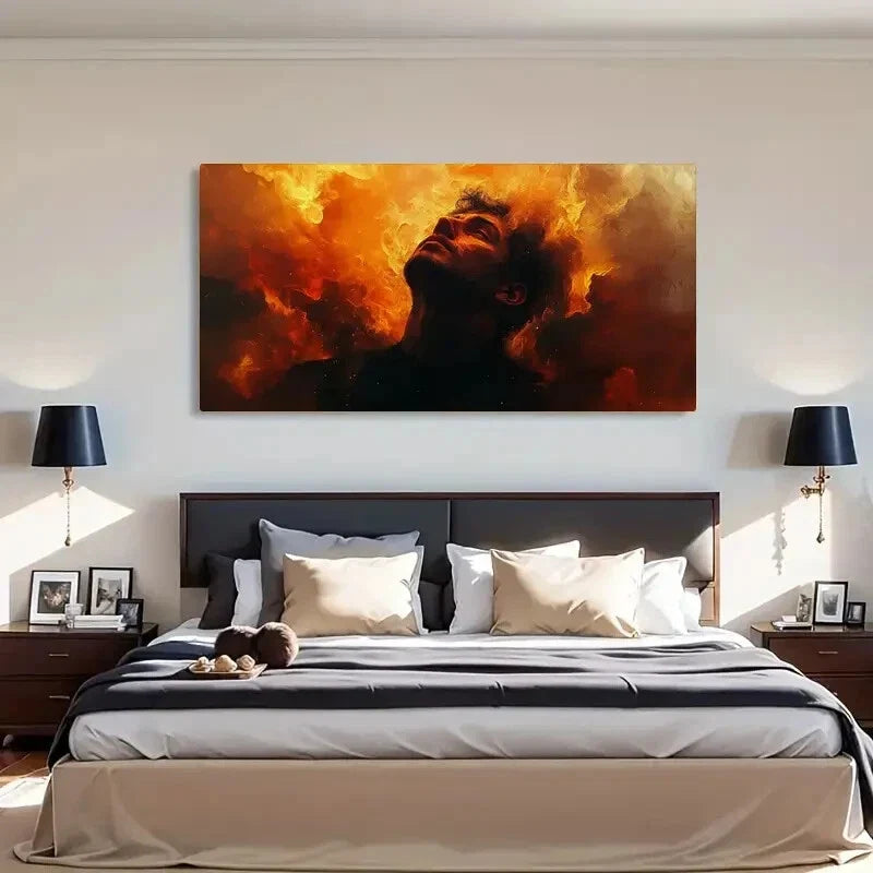 Fire & Smoke Emotion Modern Wall Art Canvas Office Home Room Framed 120x60cm