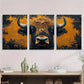 3pcs American Bison Buffalo Orange & Black Metal Print Ready to Hang Art