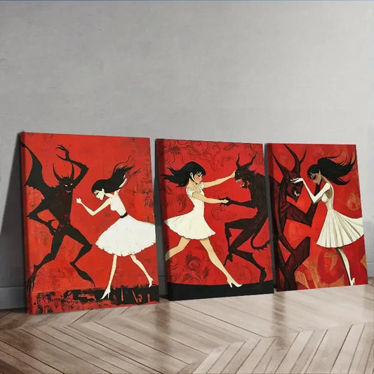 3pcs The Girl and the Beast Red & Black Wall Art Set Canvas Framed 40x60cm - High Quality Print 100% Australian Made Wall Canvas Ready to Hang