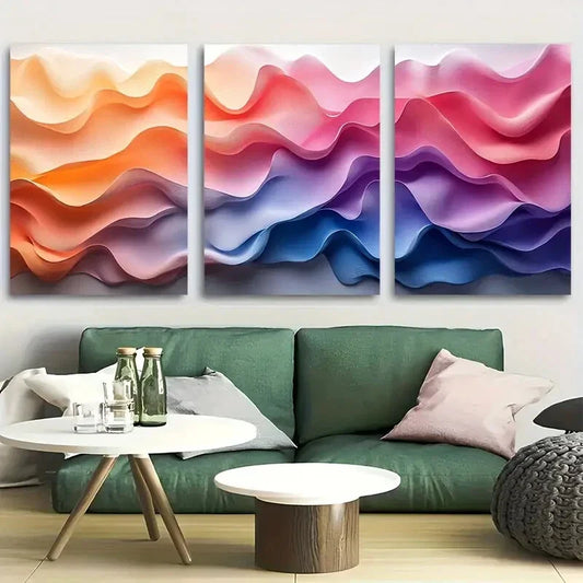 3pcs Vibrant Pastel Interlocking Curves Metal Print Ready to Hang Art