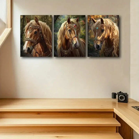 3pcs Princess Horse with Greenery Design Metal Print Ready to Hang Art
