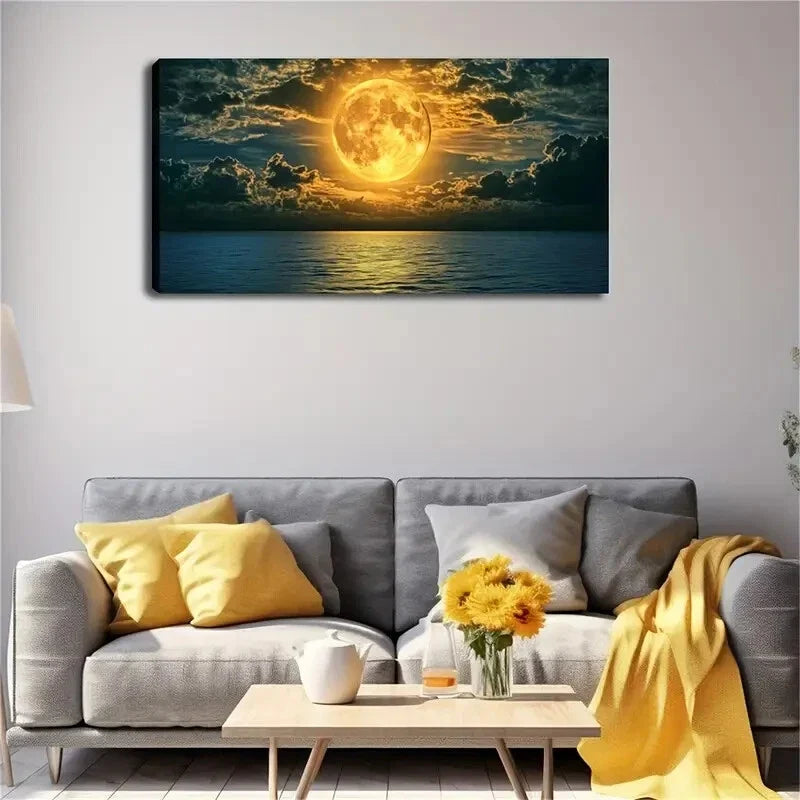 Moonlit Ocean Reflection Décor Wall Art Canvas Office Home Room Framed 120x60cm