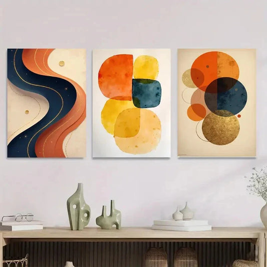 3pcs Swirling Lines & Circular Patterns Metal Print Ready to Hang Art