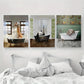 3pcs Giraffe, Panda & Elephant in Bathtubs Metal Print Ready to Hang Art