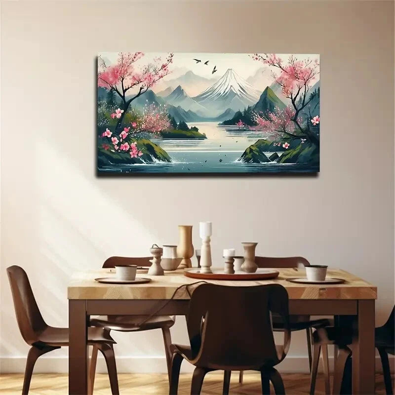 Mount Fuji Surrounded Clouds Wall Art Canvas Office Home Room Framed 120x60cm