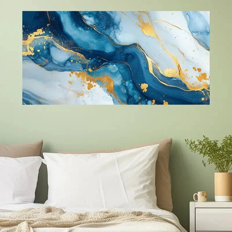 Blue & Yellow Fog Contemporary Wall Art Canvas Office Home Room Framed 120x60cm