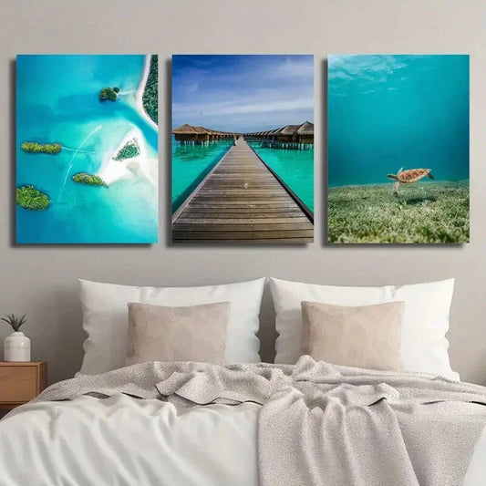 3pcs Island Phuket Sunny Iru Island Resort Metal Print Ready to Hang Art